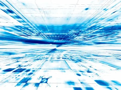 White and blue technology background with perspective - digitally generated 3 Stock Illustration