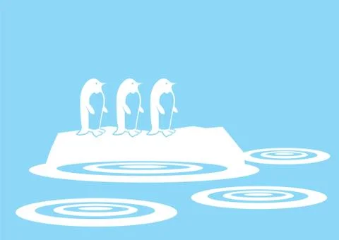 White and Blue Vector Illustration of cute penguins on ice Stock Illustration