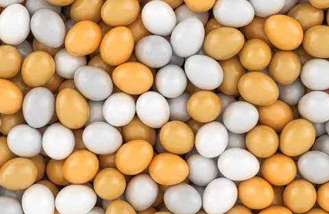 White and brown eggs pile, background. 3D rendering Stock Illustration