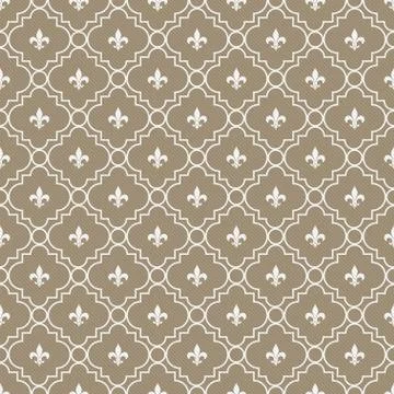 White and brown fleur-de-lis pattern textured fabric background Stock Illustration