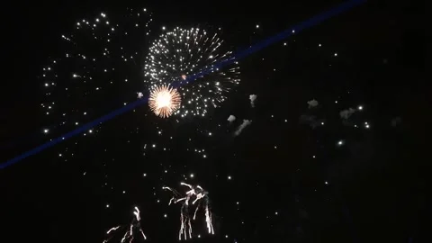 White and Gold Firework Burst With Sparkling Night Sky Trails Stock Footage 343625101
