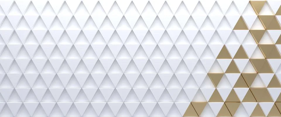 White and gold tiled triangular abstract background. Extruded triangles sur.. Stock Illustration