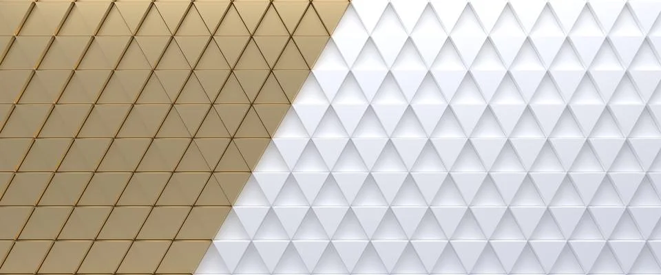 White and gold tiled triangular abstract background. Extruded triangles sur.. Stock Illustration