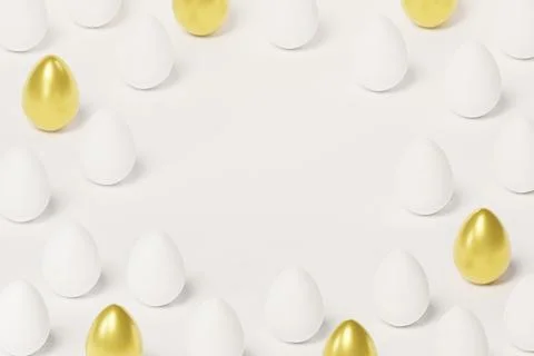 White and golden Easter eggs, copy space, spring April holidays card 스톡 일러스트