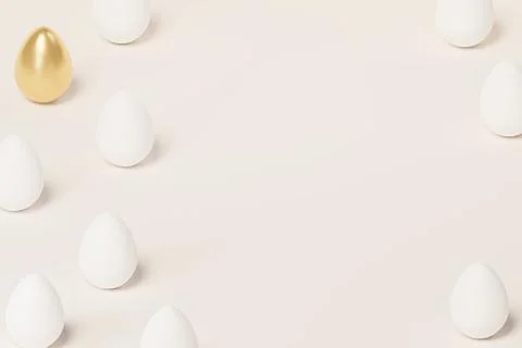 White and golden Easter eggs, copy space, spring April holidays card Stock Illustration