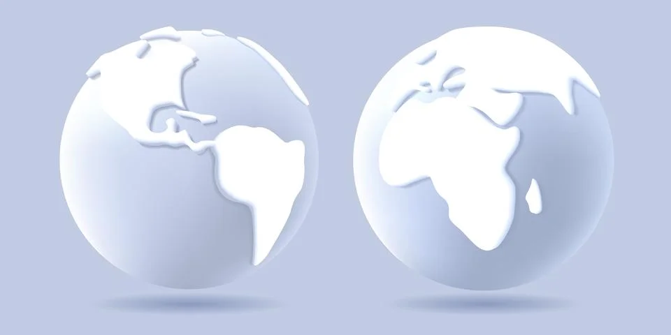 White and gray 3d globe, planet Earth stylized illustration design Stock Illustration