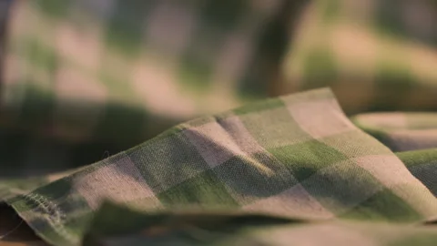 White and green checkered fabric with stitching. Stock Footage 337436653