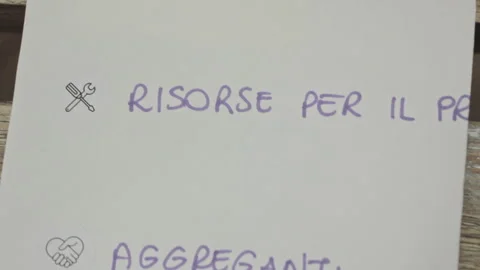 White and green post-it notes on the wall wrote in the Italian language. Stock Footage 156995669