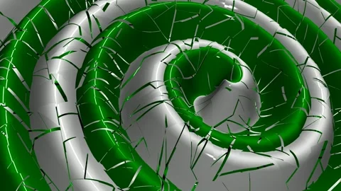 White and Green Spiral Waves, Background, Paints, Unique Design, Exclusive Stock Footage 303183364