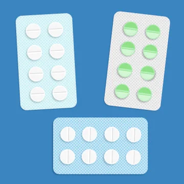 White and green tablets on blue background Illustrazione stock