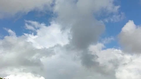 White and Grey Fluffy Clouds Drifting in Bright Blue Sky Stock Footage 340465507