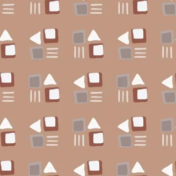 White and grey geometric elements seamless pattern. Beige background. Simple  Illustrazione stock