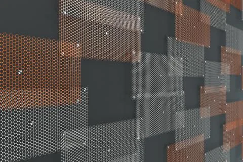White and orange circular grates on dark grey background Ilustración de archivo