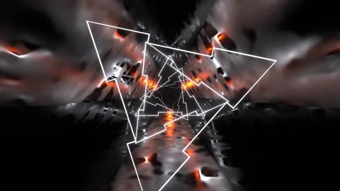 White and Orange Mystical Triangular Corridor with Fluorescent Light Backgro Stock Footage 334719443