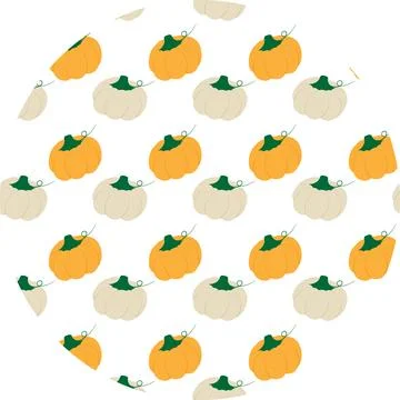 White and orange Pumpkins with curls Pattern on Circle Background Seasonal Stockillustratie