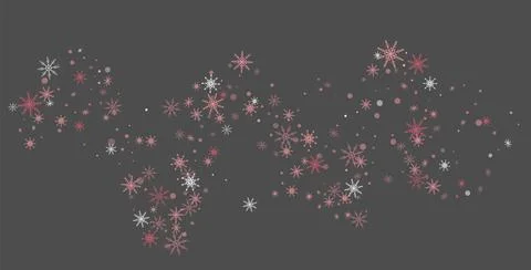 White and pink delicate openwork snowflakes are scattered on a dark backgroun Stock Illustration