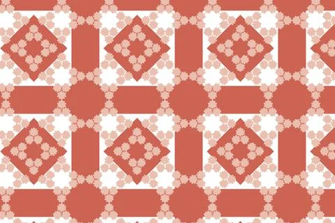 White and pink seamless pattern with rhombuses and floral motif Stock Illustration