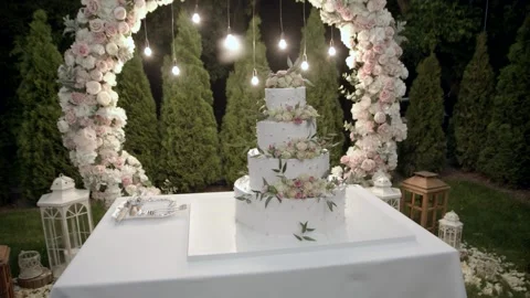 White and pink wedding cake with creative decor. Stock Footage 166706307