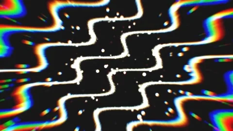 White and rainbow line waves and round particles with 3d zoom effect. Stock Footage 299090257