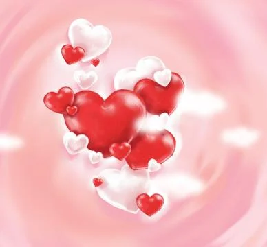 White and red balls in the shape of a heart against the pale pink sky. Stock Illustration