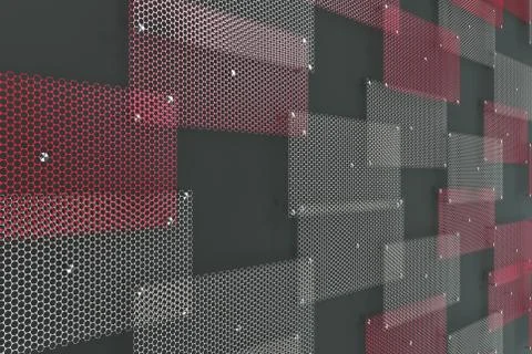 White and red circular grates on dark grey background Ilustración de archivo