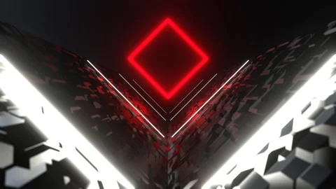 White and Red Cyber ​​Corridor with Neon Portal Background VJ Loop in 4K Stock Footage 309683754