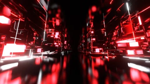 White and Red Cyber Space with Neon Abstract Cubic Forms Background VJ Loop  Stock Footage 314365644