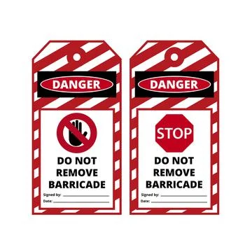 White and red danger do not remove barricade hanging labels Stock Illustration