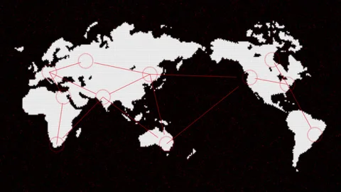 White and red digital world map showing the interaction of different countries Stock Footage 142284795