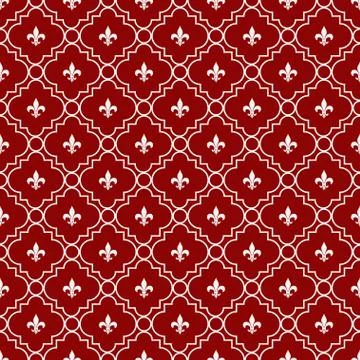 White and red fleur-de-lis pattern textured fabric background Stock Illustration
