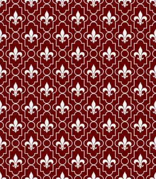 White and red fleur-de-lis pattern textured fabric background Stock Illustration