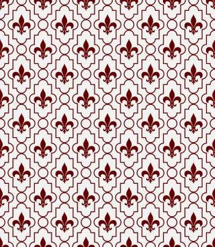 White and red fleur-de-lis pattern textured fabric background Stock Illustration