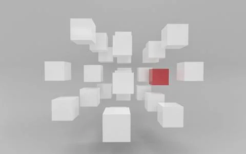 White and red flying cubes and boxes in in front of white background abstract 3 Stock Illustration