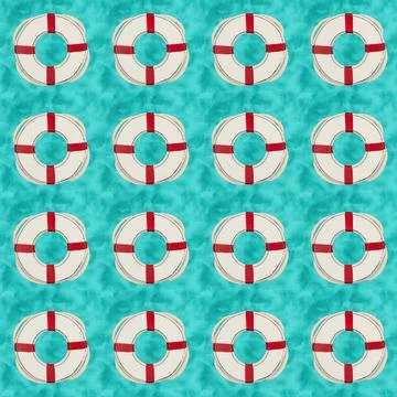 White and red life preserver on seamless background Stock Illustration