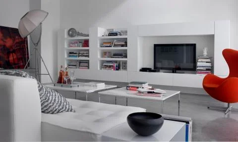 White and red modern interior living room Stock Photos
