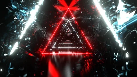 White and Red Neon Triangle Tunnel with Tree Branches Background VJ Loop in  Stock Footage 316900861