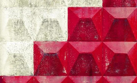 White and red pattern on concrete fence. Background texture. Instagram toned  Stock Photos