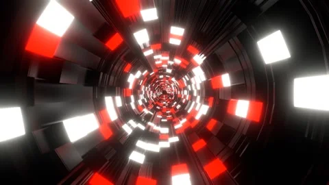 White and Red Sci-Fi Tunnel with Neon Squares Background VJ Loop l 4K Stock Footage 294922341