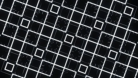 White and Red Square Frames Neon Geometric LED Pattern Background VJ Loop in 動画素材 344099397