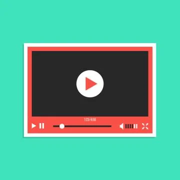 White and red video player interface sticker Stock Illustration