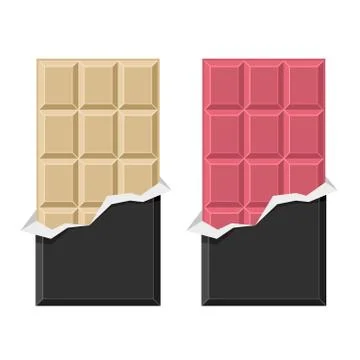 White and Ruby Chocolate Bar Set on White Background. Vector Stock Illustration