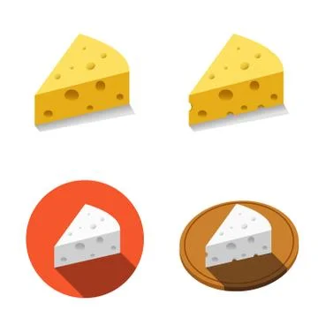 White and Yellow cheese in flat style Stock Illustration