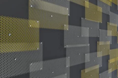 White and yellow circular grates on dark grey background Ilustración de archivo