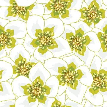 White anemone flowers seamless pattern design Stock Illustration