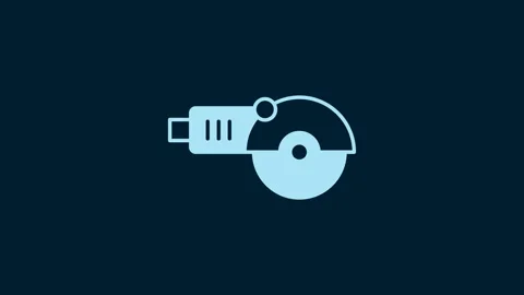 White Angle grinder icon isolated on blue background. 4K Video motion graphic Stock Footage 229559175