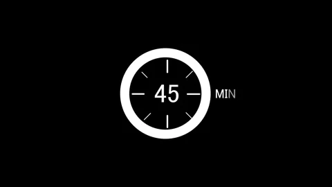White animated 45-minute countdown timer on black background Video stock 338182441