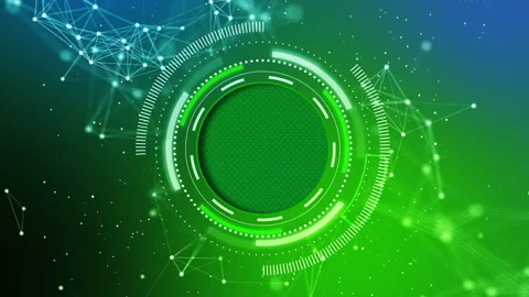 White animated circle HUD interface green background with plexus dots and line Stock Footage 243720210