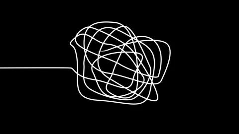 White animated scribble ball chaotic doodle line tangled in the center of b.. Stock Footage 314604719