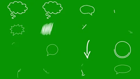 White animated scribble items grouped on green screen. This massive pack Видео 346825830