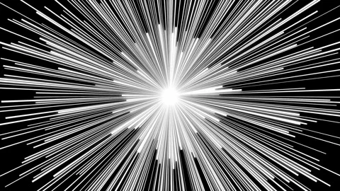 White anime impact rays radiating from center on black background Stock Footage 336810581